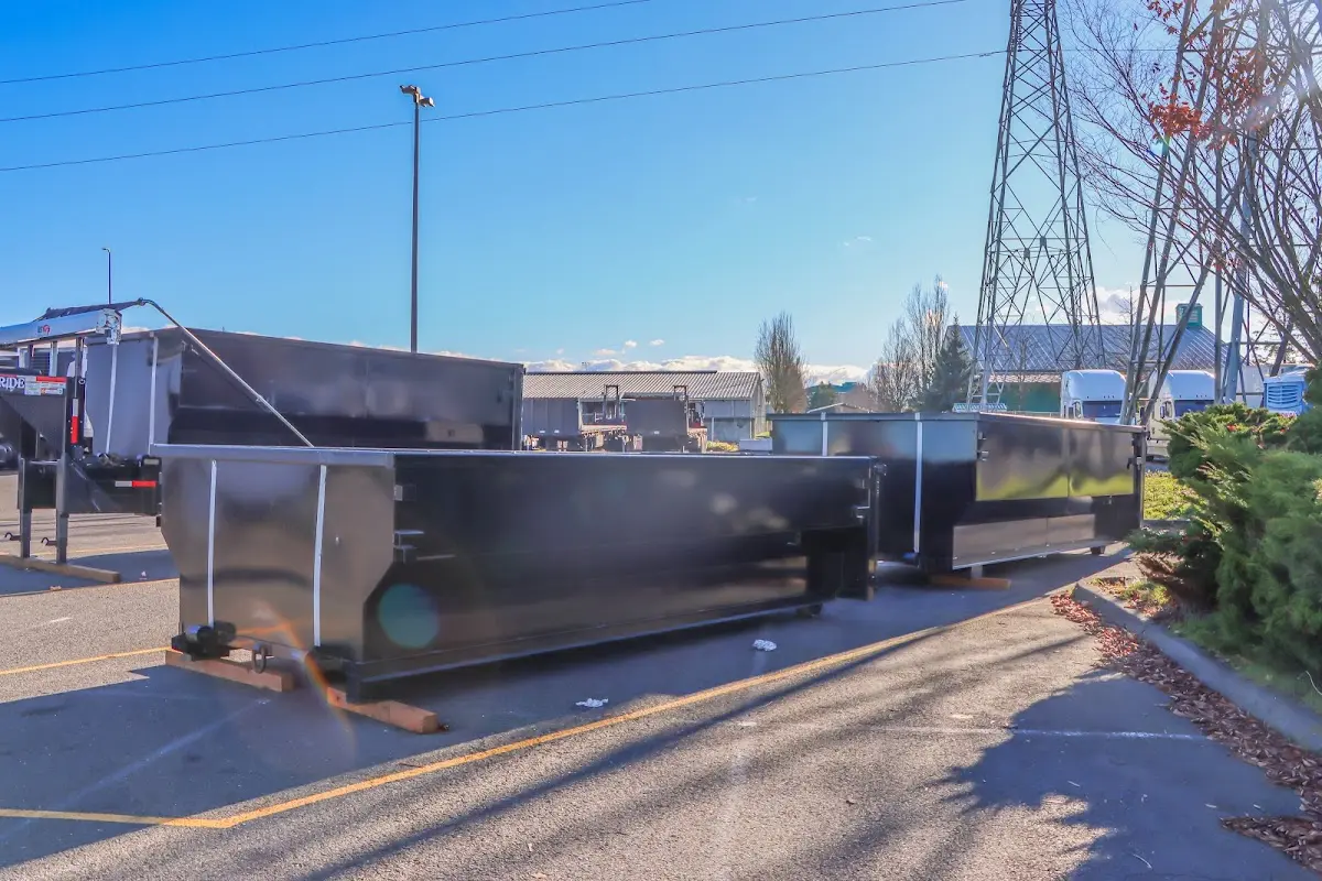 Roll-off dumpster ready for waste disposal at job site for 3 Yard Dumpster Rental in East Foothills